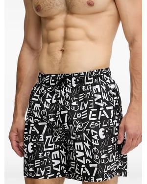 EA7 Graphic-Print Swim Shorts - Black