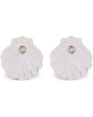Mateo Venus Carved Shell Diamonds Earrings - White