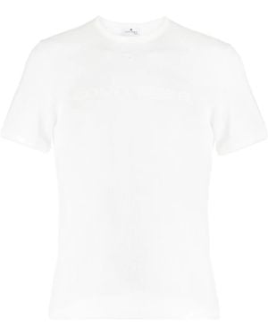 Courreges Logo-Embroidered Perforated Cotton T-Shirt - White