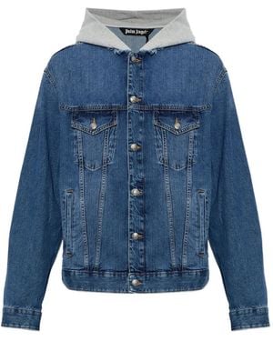 Palm Angels Curved Logo Denim Jacket - Blue