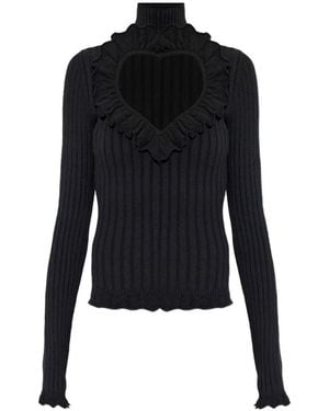 Balenciaga Pull Volanté À Découpes Cœur - Noir