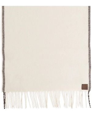 Eleventy Fringed Logo-Patch Scarf - Natural