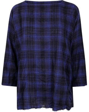 Daniela Gregis Tartam-Print Frayed-Hem Blouse - Blue