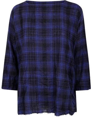 Daniela Gregis Tartam-Print Frayed-Hem Blouse - Blue