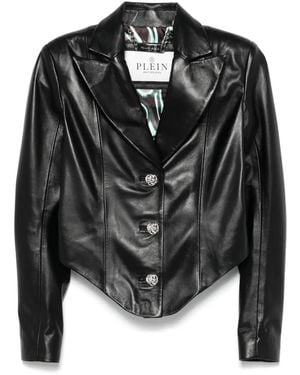 Philipp Plein 'Flame' Long Sleeve Vintage Leather Blazer - Black