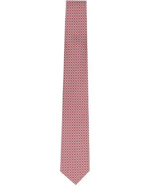 Ferragamo Gancini-print Silk Tie - ピンク