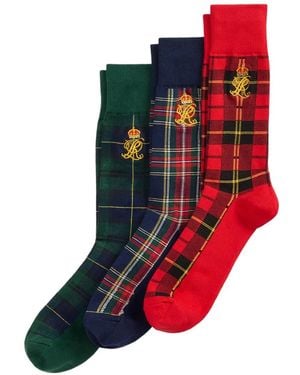 Polo Ralph Lauren Tartan-Check Logo-Embroidered Socks (Set Of Three)