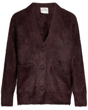forte_forte Brushed-Finish V-Neck Cardigan - Purple