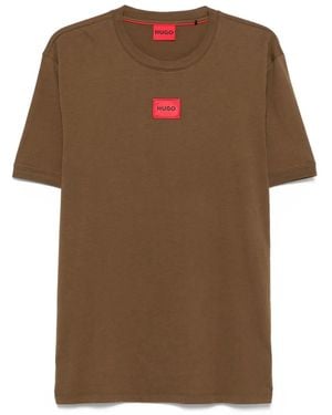 HUGO Logo-Embroidered Cotton T-Shirt - Brown