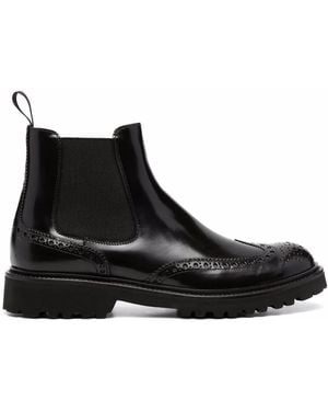 SCAROSSO Slip-On Leather Brogue Boots - Black