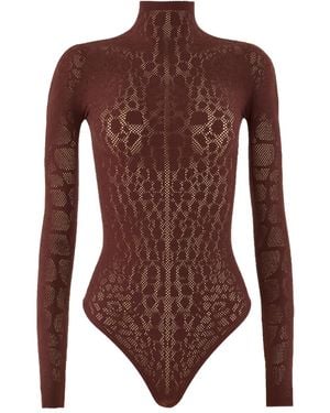 Wolford Snakeskin-Motif Mock-Neck Bodysuit - Brown