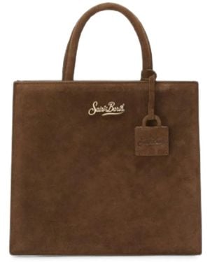 MC2 Saint Barth Shop Bag Logo-Lettering Suede Tote Bag - Brown