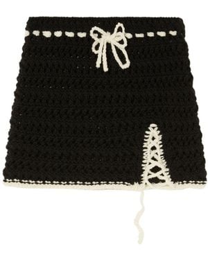 Alanui Crochet-Knit Wool Skirt - Black