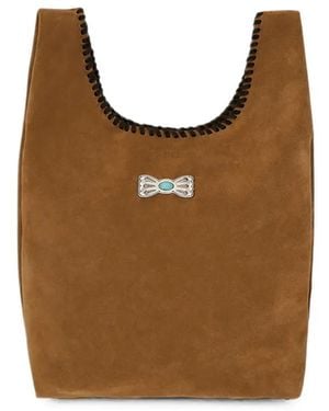 Fortela Mini Karola Whipstitch Suede Tote Bag - Brown