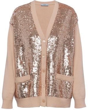 Prada Cashmere And Wool Cardigan With Sequins - Pink