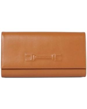 Elisabetta Franchi Logo-Embossed Leather Clutch Bag - Brown