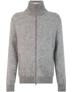 Herno Chevron-Knit Zip-Up Jumper - Grey