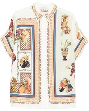 ALÉMAIS Mercado Fruit-Print Short-Sleeve Shirt - White