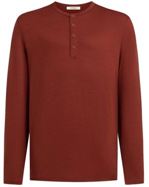 12 STOREEZ Long-Sleeve Henley T-Shirt - Red