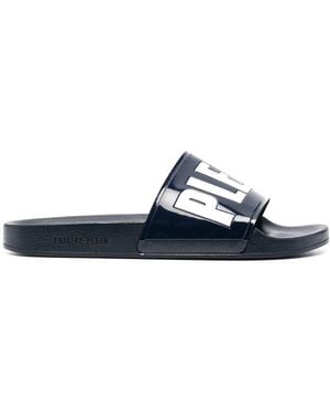 Philipp Plein Two-Tone Logo-Print Slides - Blue