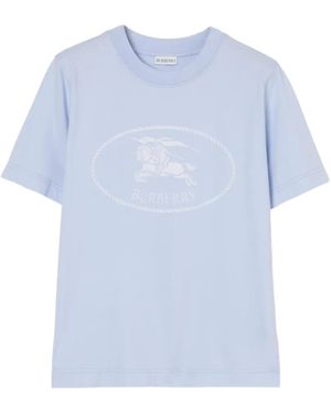 Burberry Knight-Stamp Cotton T-Shirt - Blue
