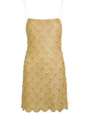 Alice + Olivia Nina Bead-Embellished Scalloped Mini Dress - Natural