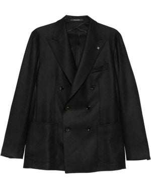 Tagliatore Double-Breasted Peaked-Lapel Jacket - Black
