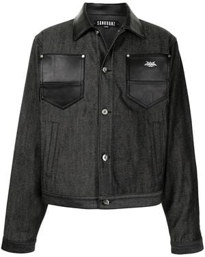 Sankuanz Chaqueta Vaquera Con Ribete De Cuero - Negro