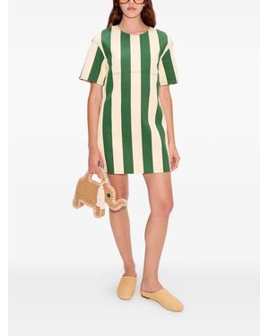 green emerald velvet dress SIMONMILLER Carob Printed Linen Mini Dress | Stripe/Green | Size M