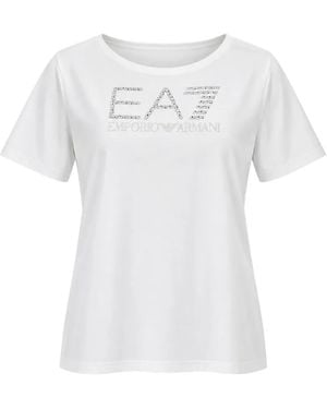 EA7 Rhinestone-Embellished Logo T-Shirt - White