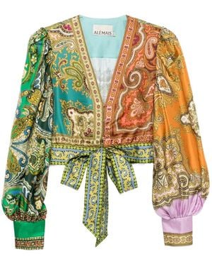 ALÉMAIS Paisley-Print Tie-Front Top - Green