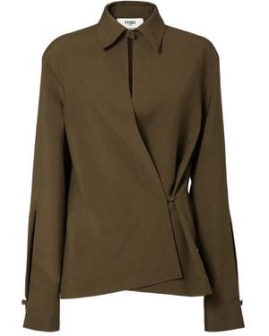 Fendi Long Sleeved Crossover Silhouette Shirt - Green