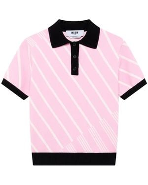 MSGM Diagonal-Stripe Polo Shirt - Pink