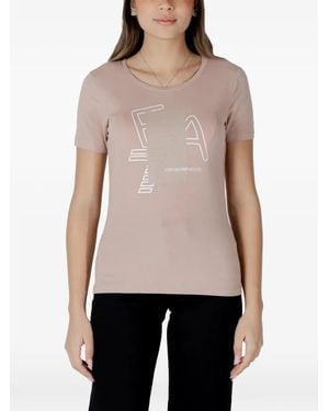 EA7 Logo-Print T-Shirt - Natural