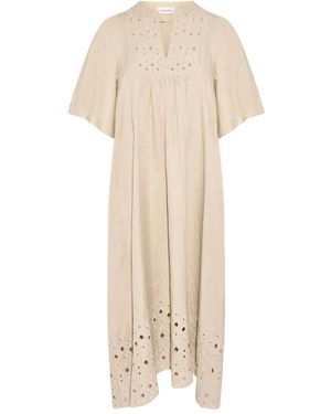 Yves Salomon Embroidered-Detail Midi Dress - Natural