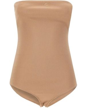 Courreges Logo-Embroidered Bodysuit - Natural