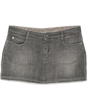 Ermanno Scervino Herringbone-Pattern Mini Denim Skirt - Grey