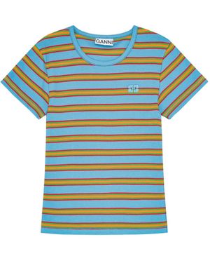 Ganni Striped Short-Sleeve T-Shirt - Blue