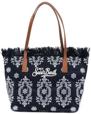 MC2 Saint Barth Embroidered-Logo Fringed Shoulder Bag - Blue