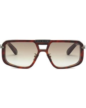 Philipp Plein Square-Frame Double-Bridge Sunglasses - Brown