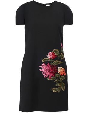 Carolina Herrera Chrysanthemum-Embroidered Mini Dress - Black