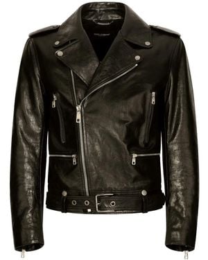 Dolce & Gabbana Belted Leather Biker Jacket - Black