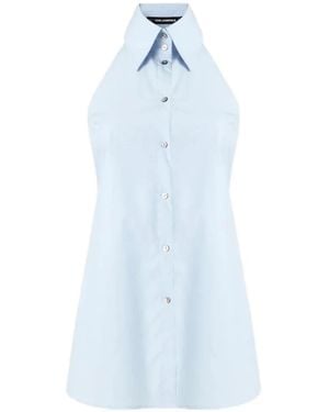 KARL LAGERFELD Halter-Neck Poplin Blouse - Blue