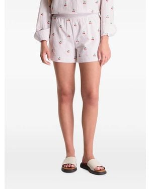 MC2 Saint Barth Meave Cherry-Embroidered Seersucker Shorts - White