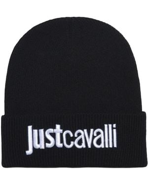 Just Cavalli Logo-Embroidered Beanie Hat - Black