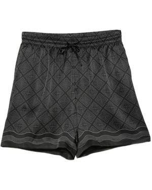CASABLANCA Monogram-Print Silk-Twill Shorts - Black