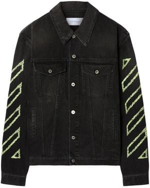 Off-White c/o Virgil Abloh Arrow Outline Denim Jacket With Irregular Diagonal Stitching - Black