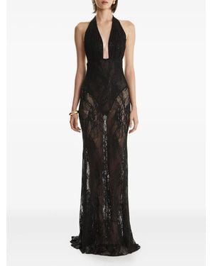 2310 STUDIO Abito Lungo Con Paillettes E Scollo All'Americana - Nero