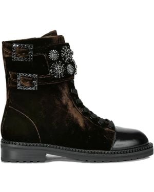 Kurt Geiger 30mm Stoop Crystal-floral Buckled Combat Boots - ブラック