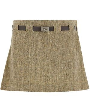 Ferragamo Belted Pleated Short Skirt - Natural